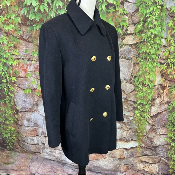 FLEURETTE Black Double-Breasted Cashmere/Wool Pea Coat, 12 *AS IS* - Picture 6 of 16